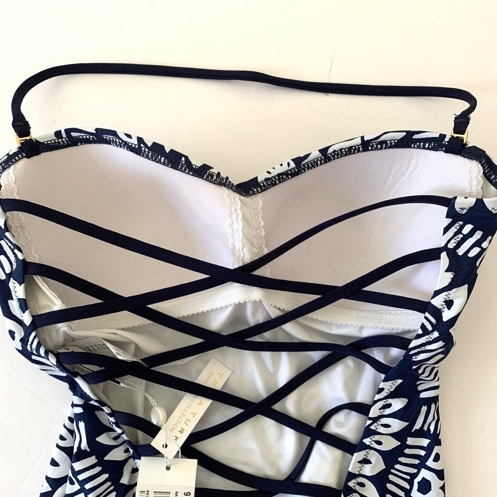 NWT Trina Turk Indochine Bandeau Tribal Floral Lace-up One Piece Swimsuit 6 4 Sm - Picture 10 of 16